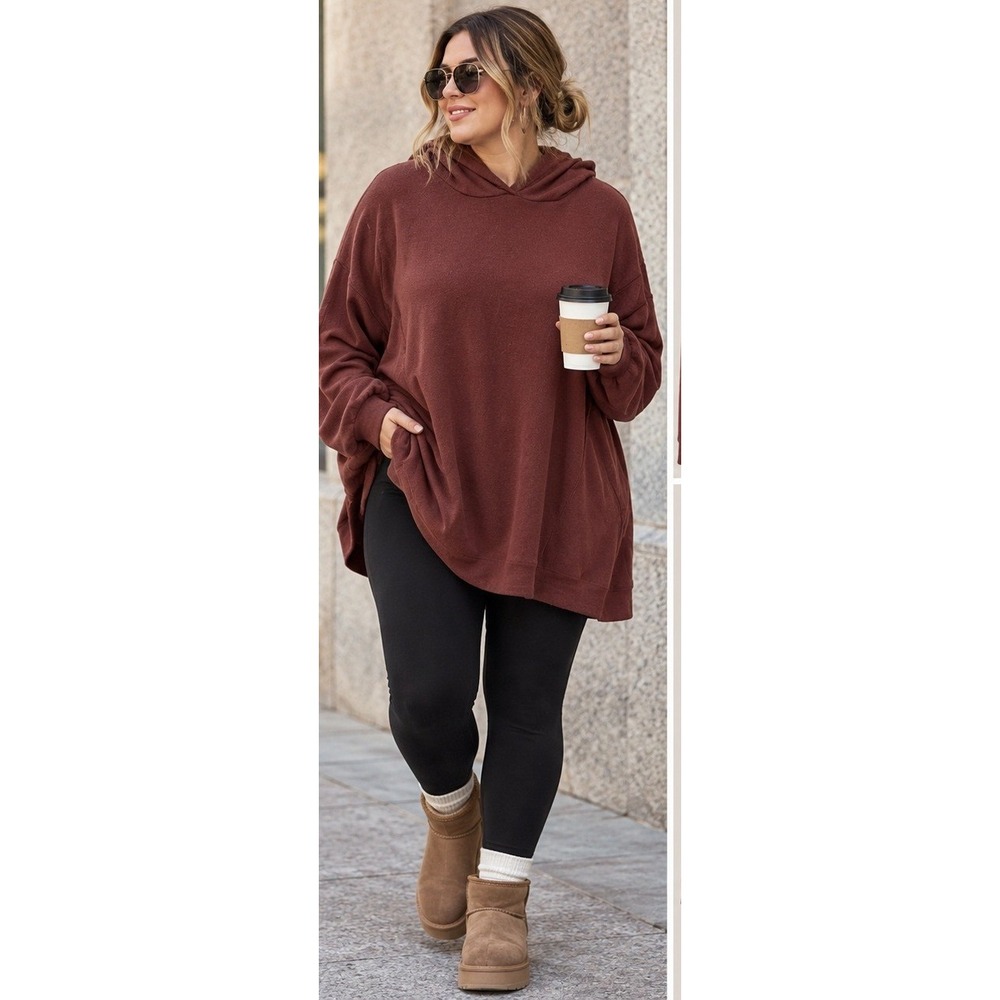Michael Stars Hoodie Women 3X Heather Bourbon Cozy Core Relaxed Soft Knit NWT